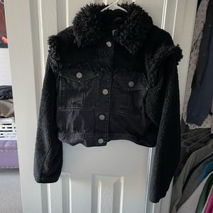 ASOS Black Faux Shearling Trim Jean Jacket